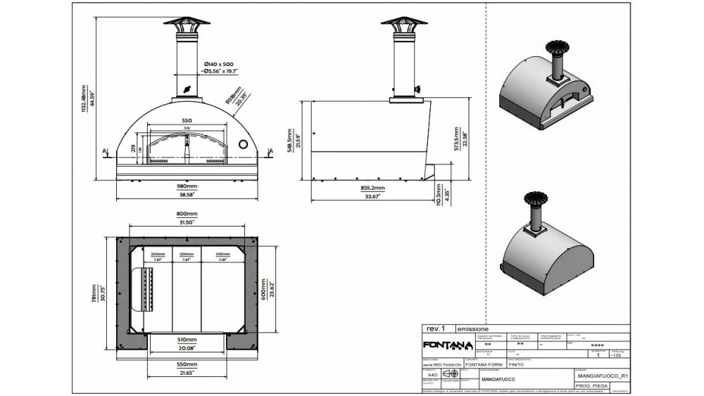 Fontana - Mangiafuoco Built In Wood Pizza Oven - Rosso 2 Fontana - Mangiafuoco Built In Wood Pizza Oven - Rosso - Image 2