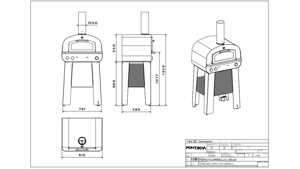 Fontana - Piero Gas & Wood Fire Oven With Trolley 2 Fontana - Piero Gas & Wood Fire Oven With Trolley - Image 2