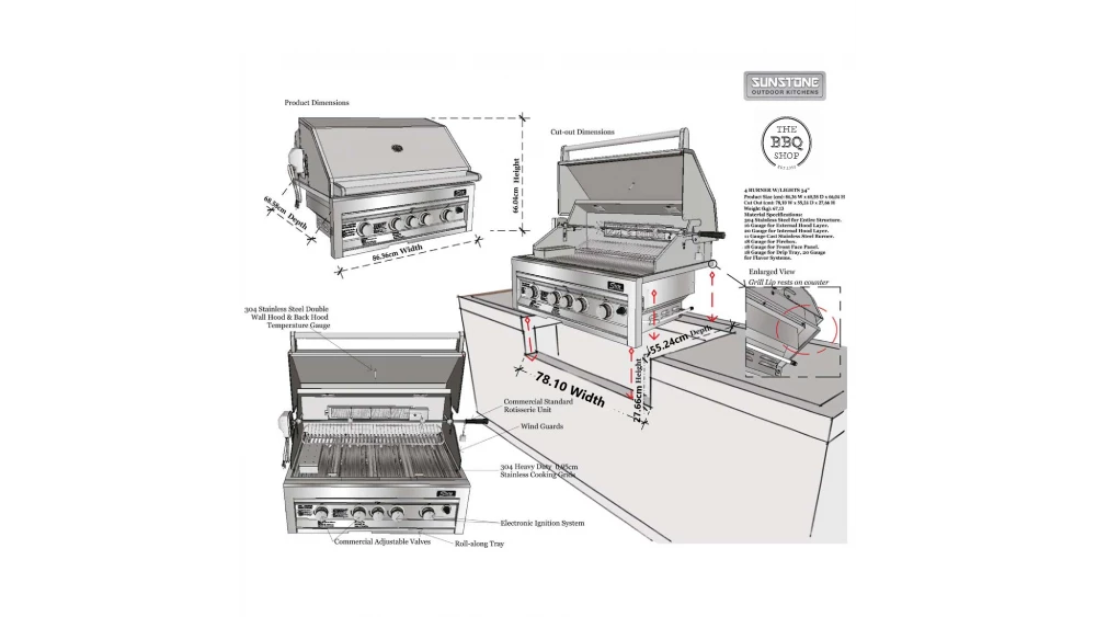 Sunstone Sun Series 4 Burner Built In Gas BBQ 3 Sunstone Sun Series 4 Burner Built In Gas BBQ - Image 3